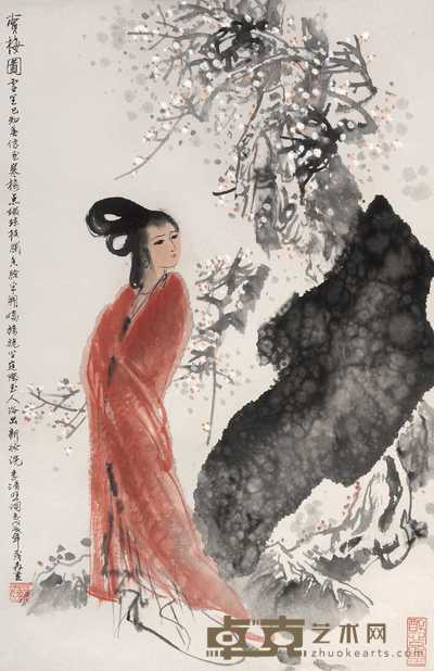 盖茂森 1988年作 赏梅图 镜心 68×45cm